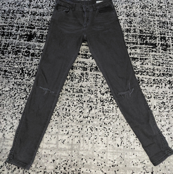 Zara Z1975 Mid Rise Skinny Jeans Black Ripped Knees 38 / 6 - Picture 6 of 16